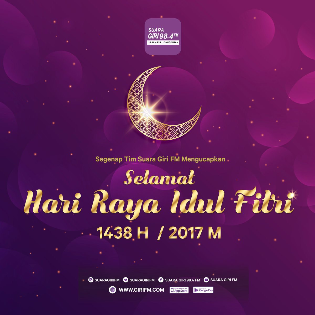 Segenap Tim Suara Giri FM mengucapkan "Selamat Hari Raya Idul Fitri 1438 H / 2017 M".
Mohon Maaf Lahir dan Batin.