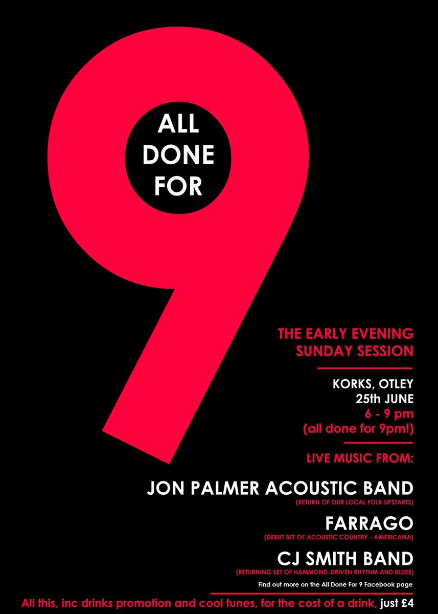 Tonight <a href="/KorksWineBar/">Korks Wine Bar</a> from 6pm! Three incredible live bands for £4 <a href="/JPacousticB/">Jon Palmer Band</a> #CJSmith and #farrago #otley