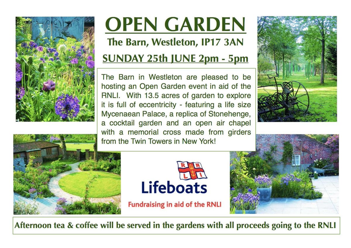 rnliwoodbridge's tweet photo. Open Garden TODAY from 2pm in #Westleton in aid of #RNLI #afternoontea available! #fundraising https://t.co/ZA9BnS9GKt