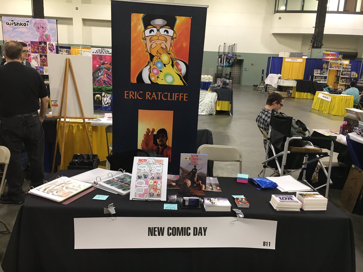 EricRatcliffe's tweet photo. Changed up the way the table looks for day 2, here's hoping for a successful day. #massivecomiccon https://t.co/qu0HobhO7F
