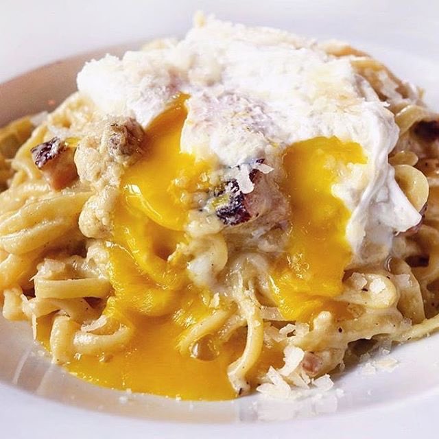 MDig in to our weekend exclusive Pasta Carbonara: Hand-made Linguini, Bacon Confit &amp; Pecorino!