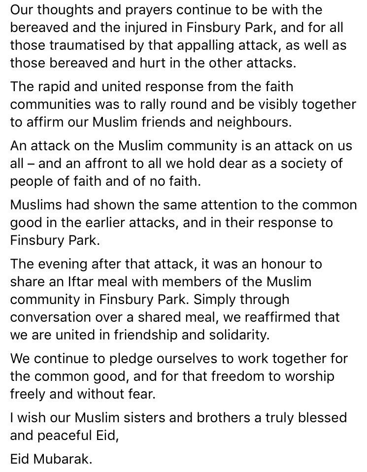 ArchbishopSarah's tweet photo. After the challenges of this Ramadan, I pray for a blessed and peaceful Eid for the Muslim community. #EidMubarak https://t.co/eTbcPBAmrL