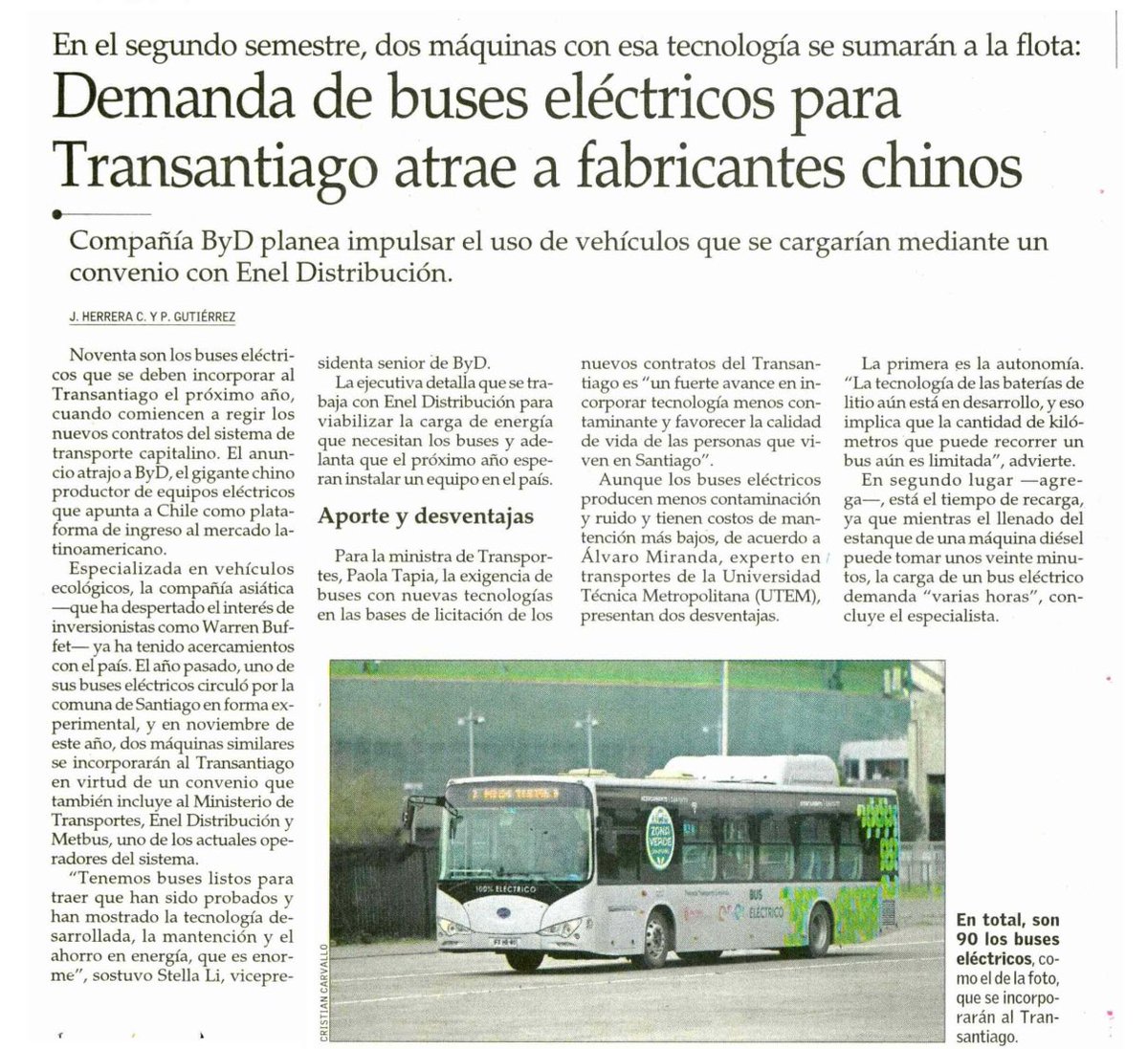 marcelomena's tweet photo. Diseño inteligente de bases de licitación por parte de @PaolaTapiaSalas @carlosmelor impulsa buses de eléctricos en Transantiago. @mtt_chile https://t.co/jotPWgrPwL