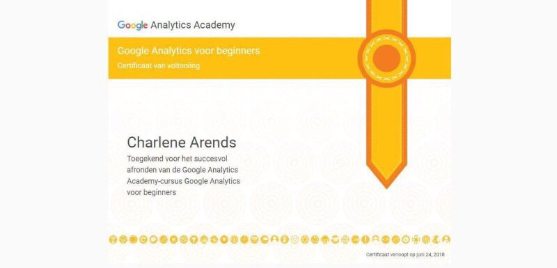 ArendsCharlene's tweet photo. Jeeejjj! M'n Google Analytics certificaat binnen! Next step: Certificering voor Gevorderden en Adwords #trots #Analytics https://t.co/YurBof7iNg