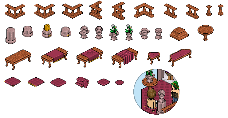 All the furni which I made for my custom public room background 🏨 maybe someone want to see it #pixelart
