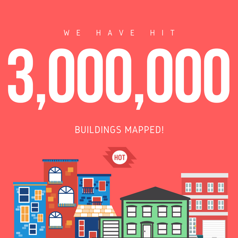 hotosm's tweet photo. We've hit 3 million buildings mapped, but that doesn't mean we're done yet! 

There are still plenty of tasks open: https://t.co/XBGwdPzDU1 https://t.co/GVLWoktkAn