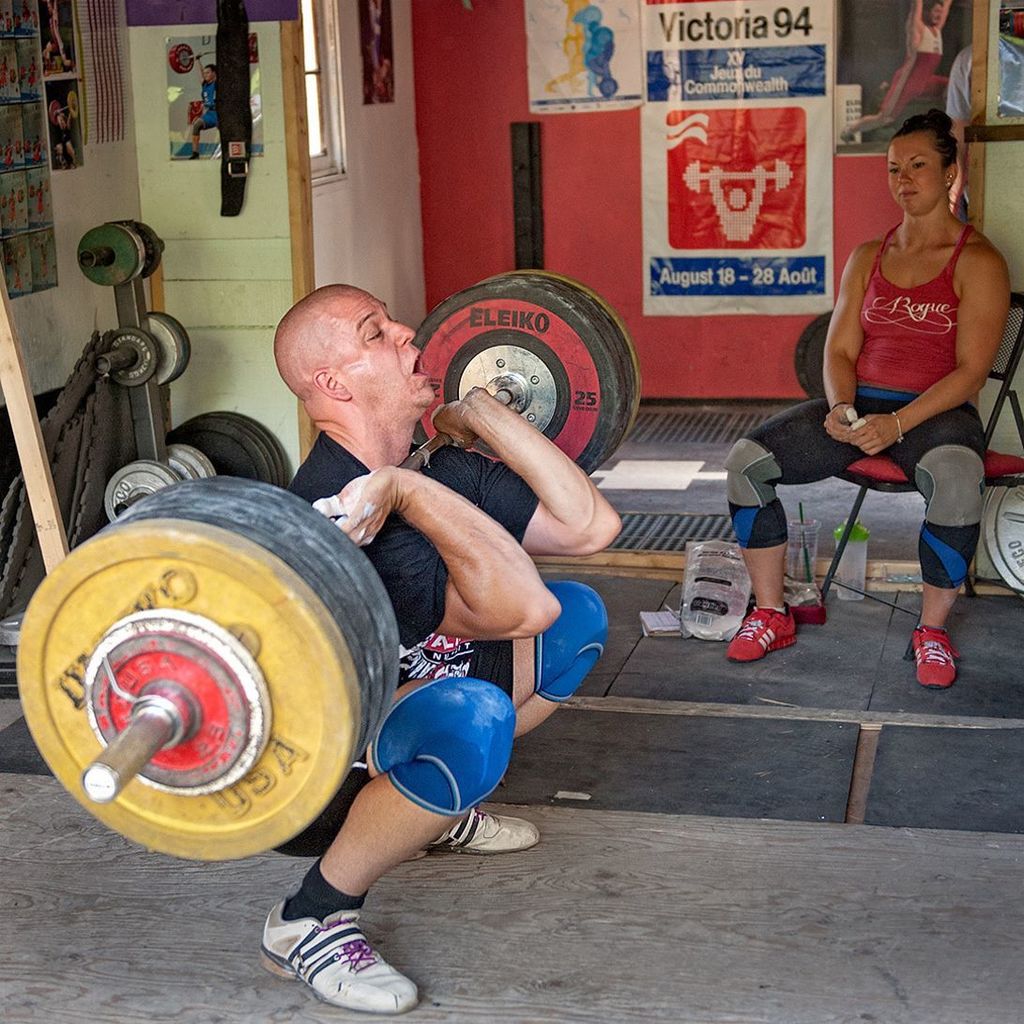 RobMacklem's tweet photo. Rachel Siemens @siemensweightlifting and Gabe Auclair @gabeweight training in my garage oldstyle Soviet weightlifting; no glamour and glitz… https://t.co/x4OoKYRMQu