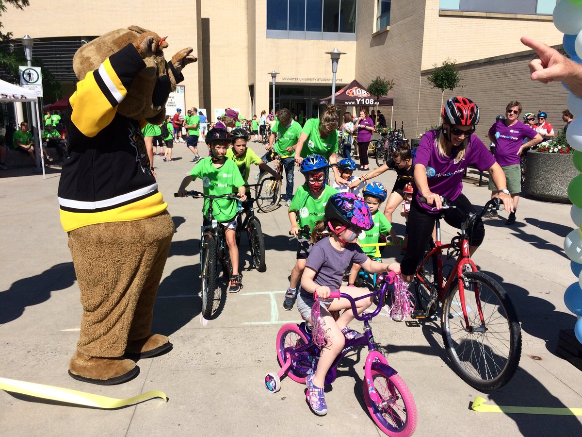 BulldogsOHL's tweet photo. Bruiser had the honours of cutting the ribbon today for Ride Don't Hide in support of @CMHAHamilton! https://t.co/iyG70JAJ1N