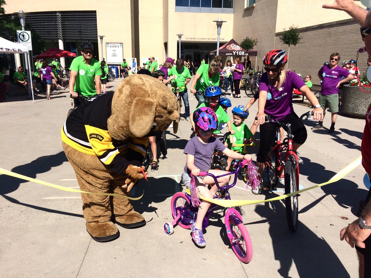 BulldogsOHL's tweet photo. Bruiser had the honours of cutting the ribbon today for Ride Don't Hide in support of @CMHAHamilton! https://t.co/iyG70JAJ1N