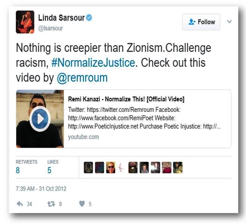 ssing's tweet photo. @lsarsour @lsarsour is the #bigot  #racist #jewhater #antizionist #hatewhites Solution: STOP being a bigot And STOP promoting HATE✋ https://t.co/FqAt0kMp25