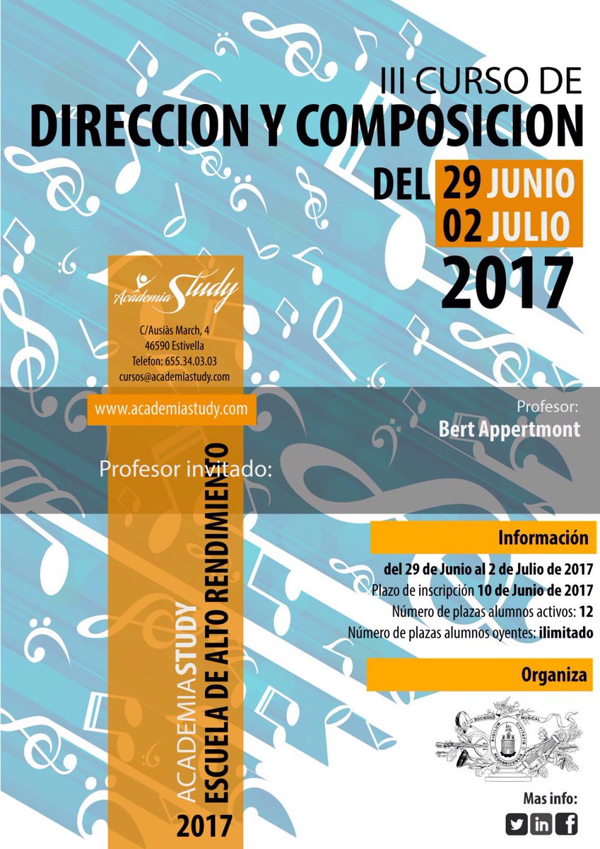 AcademiaStudy's tweet image. Una plaça vacant per al curs de direccio i composicio amb Bert Appermont