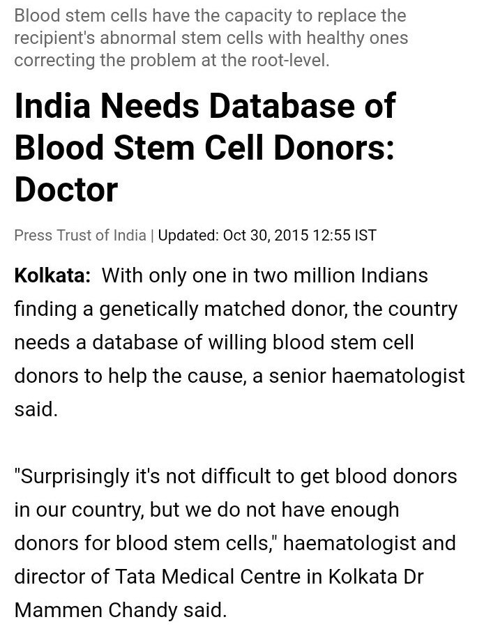 INDIANISATION's tweet image. India needs a #DatabaseSetUp of #Blood stemcell Donars. Use #CSR / PPP  @ncbn @republic @MoHFW_INDIA @doctorsoumya @tatatrusts @bibekdebroy