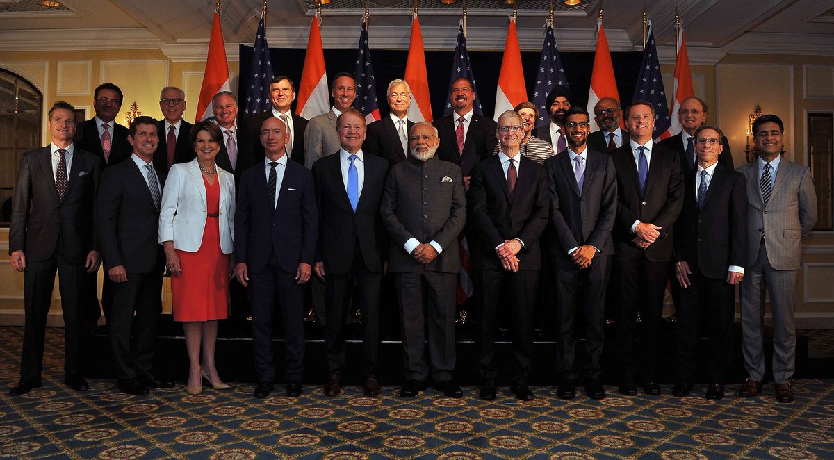 MEAIndia's tweet photo. Strengthening the #IndoUS economic partnership. PM @narendramodi with 21 leading CEOs before the start of the CEOs roundtable https://t.co/yWGeGJzz0W