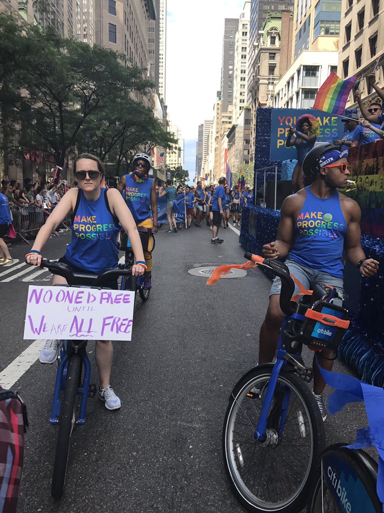 CitiBikeNYC's tweet photo. Come out and see us on 5th Ave!! #RideForPride #MakeProgressPossible https://t.co/2SGOue3S99