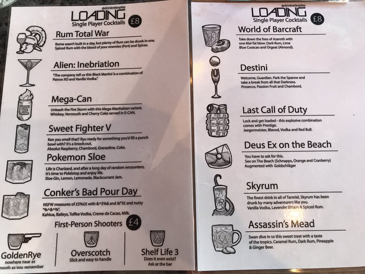 henrydalton's tweet image. Awesome cocktail names at the Loading Bar in Dalston @drinkrelaxplay 
#Go8BitDLC
