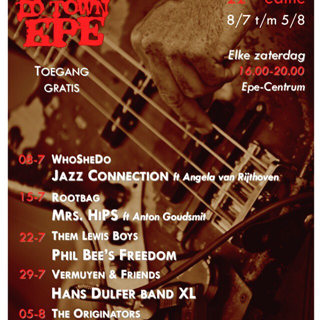 Op 15 juli speelt Mrs Hips featuring <a href="/AntonGoudsmit/">Anton Goudsmit</a> in Epe tijdens Jazz Comes to town!