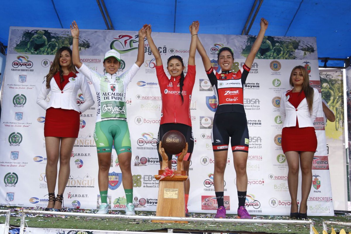 IndeportesBoy's tweet photo. Podio @vueltaboyaca femenina: Liliana Moreno, campeona, Proyecta Ing.; 2. @LoreColme91, @TeamBoyacaEs; y 3. Jessica Parra, @ColdeportesZenu. https://t.co/XEduqZ8p5H
