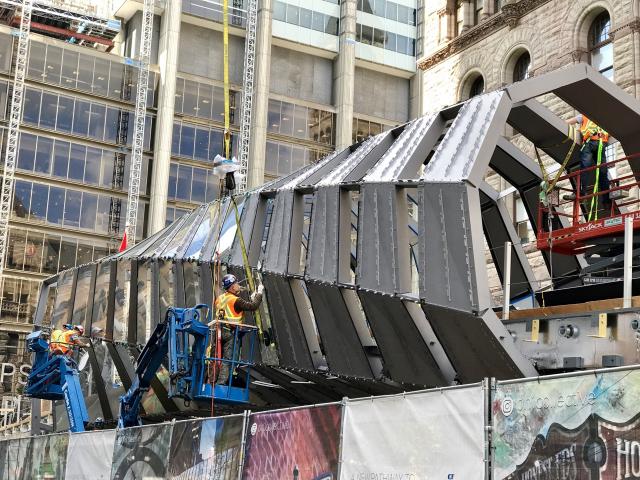 Urban_Toronto's tweet photo. Etched bronze now visible on new #EatonCentre Bridge. https://t.co/BzNCCCXNoL #Toronto #Architecture #Design #Retail #CRE #Construction https://t.co/EhswzMUXlm