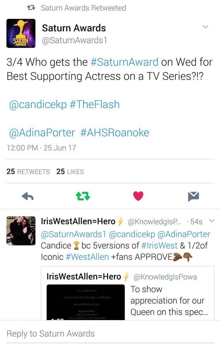 KnowledgIsPowa's tweet photo. #IrisWest #WestAllen fam: you know what to do: one more #CandicePattonWeek push๐โ๐พ
Let @SaturnAwards1 know๐๐พ๐๐ ๐๐พhttps://t.co/5W9B0r87nt https://t.co/21yUMH4Qjk