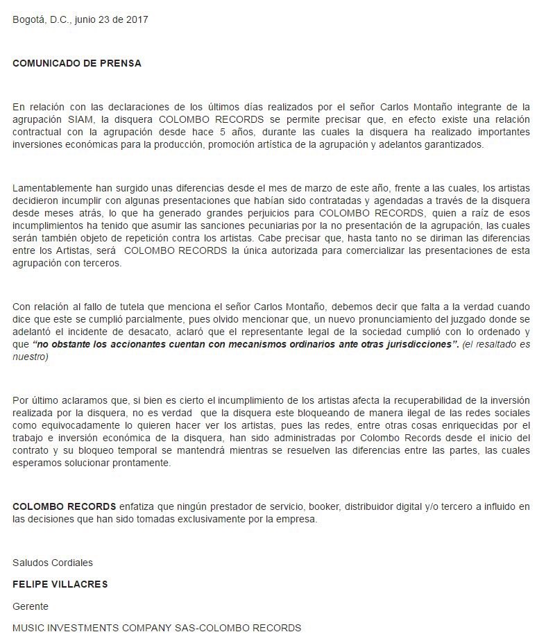 ColomboRecords's tweet image. Comunicado de prensa - Colombo Records