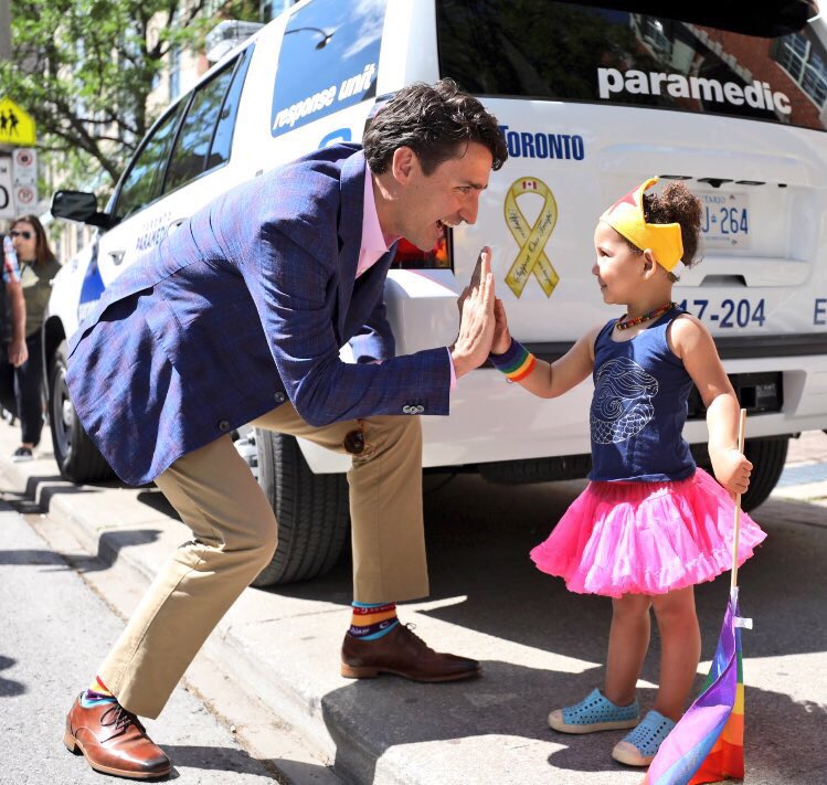 MyDaughtersArmy's tweet image. Justin Trudeau, Wonder Woman, and Rainbow Socks. 

#Pride2017