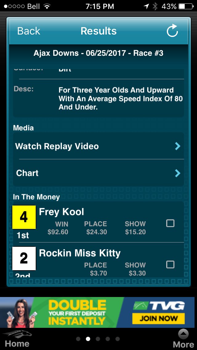 stephkeeble's tweet photo. Holy cow I didn't even notice this earlier today. Frey Cool paid $92.60 to win in R3 @AjaxDowns !! https://t.co/JjMjQnM2uc