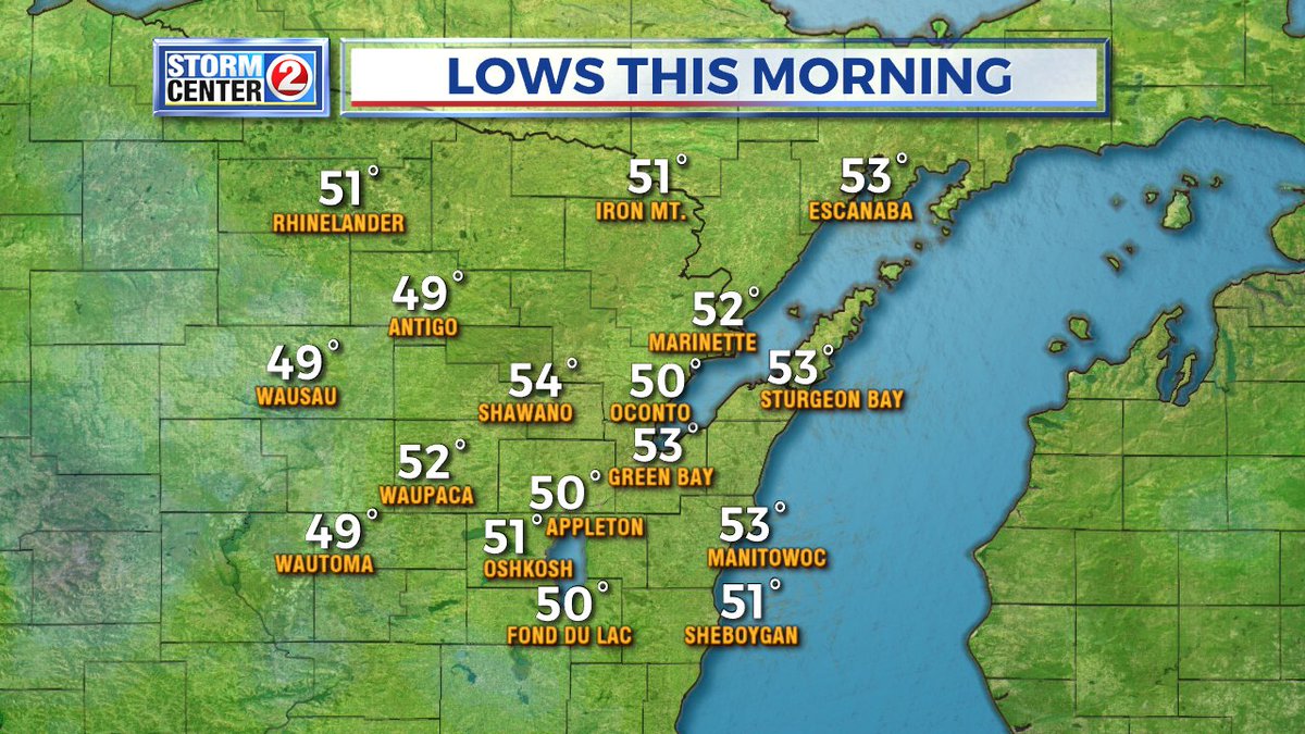 MeteorologistPC's tweet photo. Today's Official Lows for NE Wisconsin. #wiwx #wbay https://t.co/V2MuZavtze