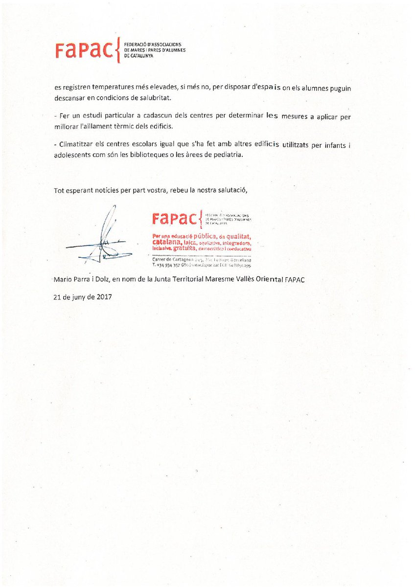 Les AMPES, a través de <a href="/FaPaCcat/">Fapa Ccat</a> , reclamem actuacions per evitar altes temperatures als centres escolars
