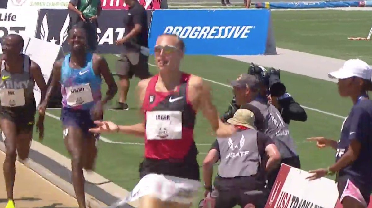 FloTrack's tweet photo. Evan Jager throws down an 8:16.88 to win his 6th U.S. steeplechase title. Stanley Kebeni 2nd, and Hillary Bor 3rd. #USATFOutdoors https://t.co/e1i1xGvXls