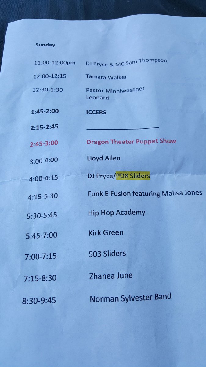Here you go folks!  Entertainment schedule for Sunday at the 25th celebration of Good in the Hood. #GITHPDX2017