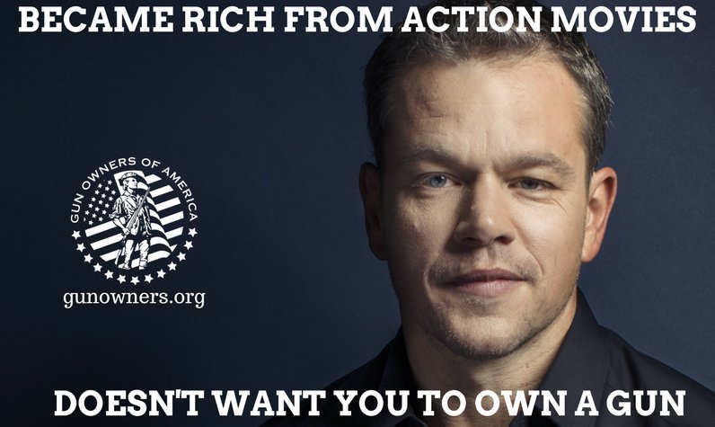 GunOwners's tweet photo. Matt Damon has a movie coming out about a home invasion. However, he doesn't think you should be able to own a gun to protect your home. https://t.co/AvYD0oGScz