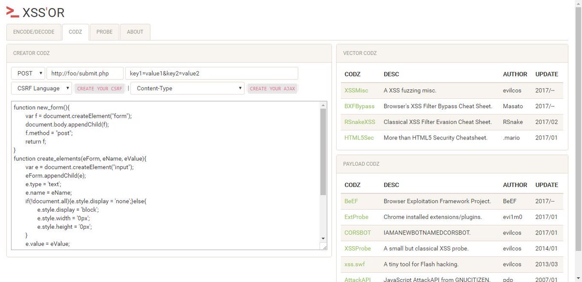 evilcos's tweet photo. XSS'OR - Hack with JavaScript. Open source: https://t.co/39x7CmVx90 Contains: Encode/Decode, Codz, Probe. Try: xssor.io @HackwithGithub https://t.co/5jYYOtgEQk