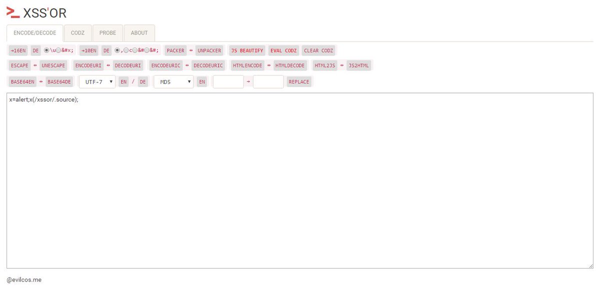 evilcos's tweet photo. XSS'OR - Hack with JavaScript. Open source: https://t.co/39x7CmVx90 Contains: Encode/Decode, Codz, Probe. Try: xssor.io @HackwithGithub https://t.co/5jYYOtgEQk