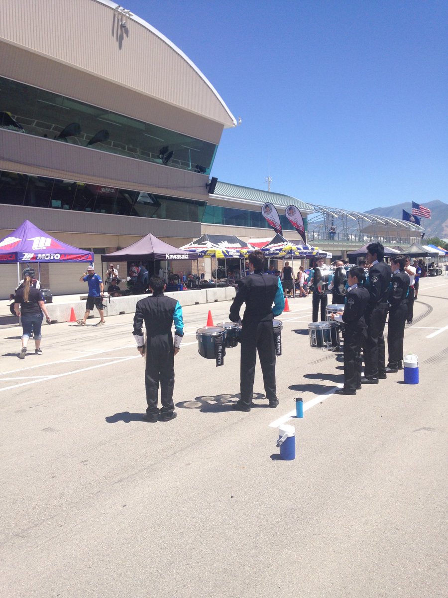 JDCHSMusic's tweet photo. @JDCHS Drumline had a great time showing off at the @UtahMotorCampus this weekend! @MotoAmerica1 @yamaharacingcom @RockstarRSA @DrC_JDCHS https://t.co/NZ1BW5Gza6