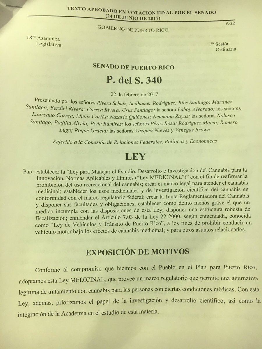 luisvegaramos's tweet photo. Ahora mutilan #PS340 q hubiera garantizado #CannabisMedicinal para miles en PR. Ahora solo sirve para derogar reglamento de @agarciapadilla https://t.co/3fpPL336Yi