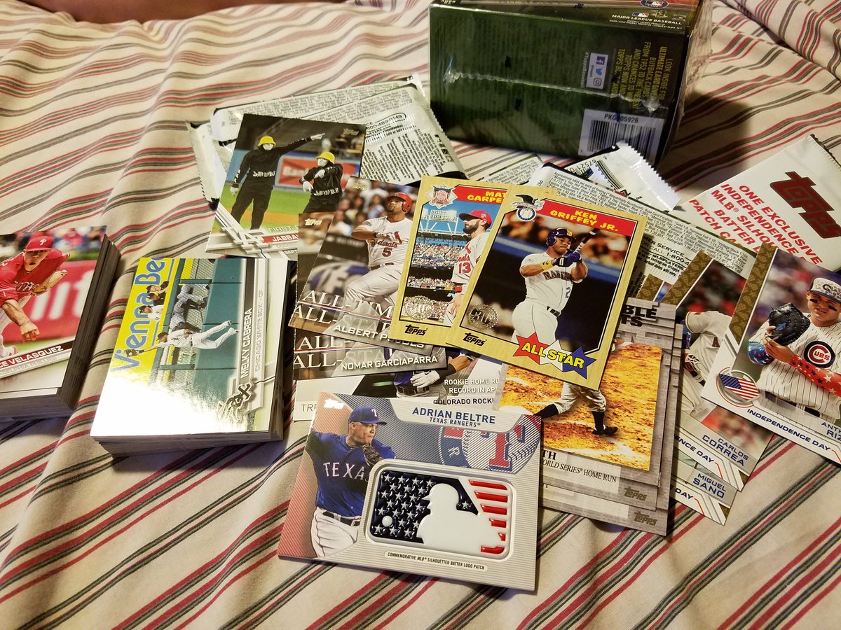 mightyguinn5's tweet photo. @Topps Hoping this S2 is my luckiest box of @Topps yet...🤞 for HR Derby tix! Loving the 87 style inserts & USA-inspired patches! #RediscoverTopps https://t.co/7sbaOyt0CW