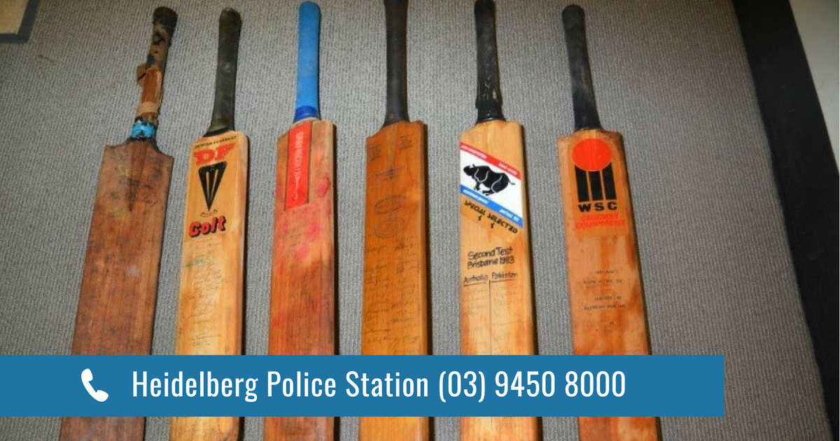 VictoriaPolice's tweet image. We'll be bowled over if the owner comes forward to claim these bats. Full details → s.ctx.ly/r/zyub #Vicpolicenews