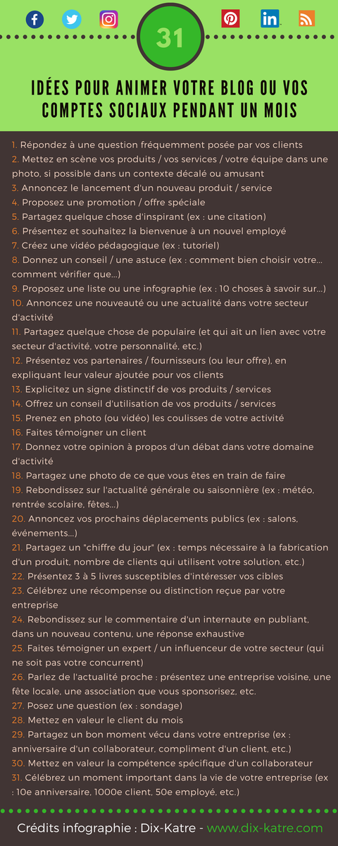 31 idées pour animer vos comptes sociaux pendant un mois… et partir tranquille en vacances ! via <a href="/dixkatre/">Dix-Katre</a> buff.ly/2tLekAJ