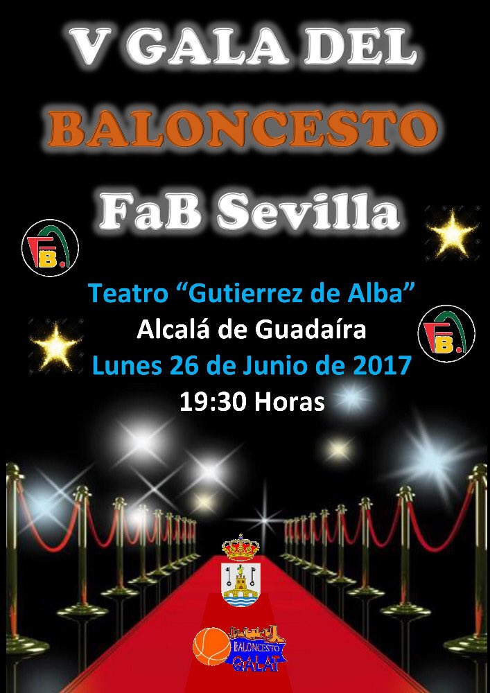 Esta tarde la V Gala de Baloncesto <a href="/SevillaFaB/">FAB Sevilla</a>. Antonio Acuña Rodriguez, Irene Rodríguez Gonzalez y los premini masculino estarán allí.