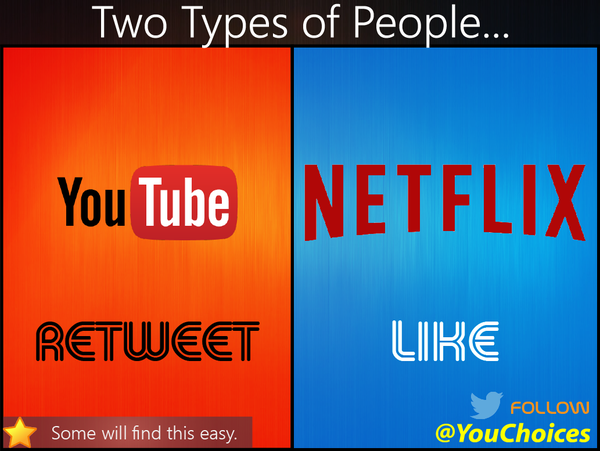 YouChoices's tweet photo. YouTube or Netflix? https://t.co/w2qqKS2sUS