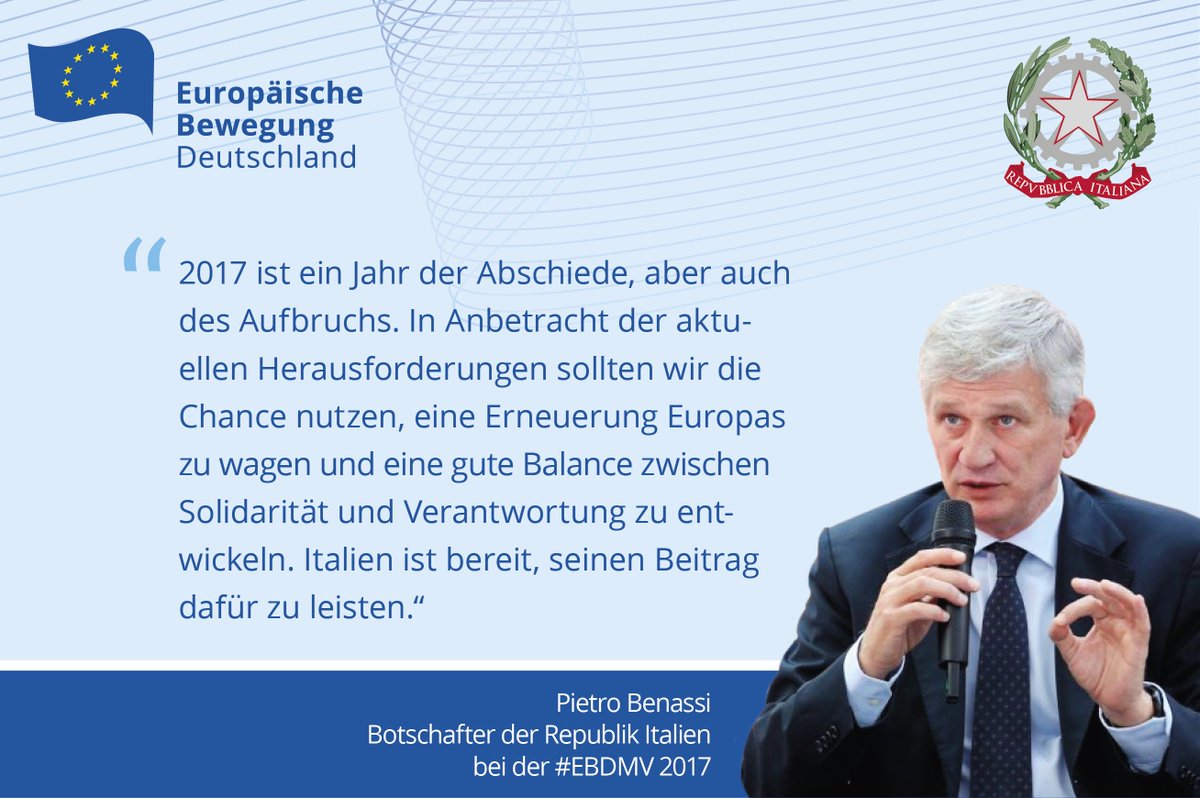 Lasst uns Erneuerung Europas wagen! Italiens Botschafter #Benassi bei #EBDMV für "Jahr des Aufbruchs" Livestream: netzwerk-ebd.de