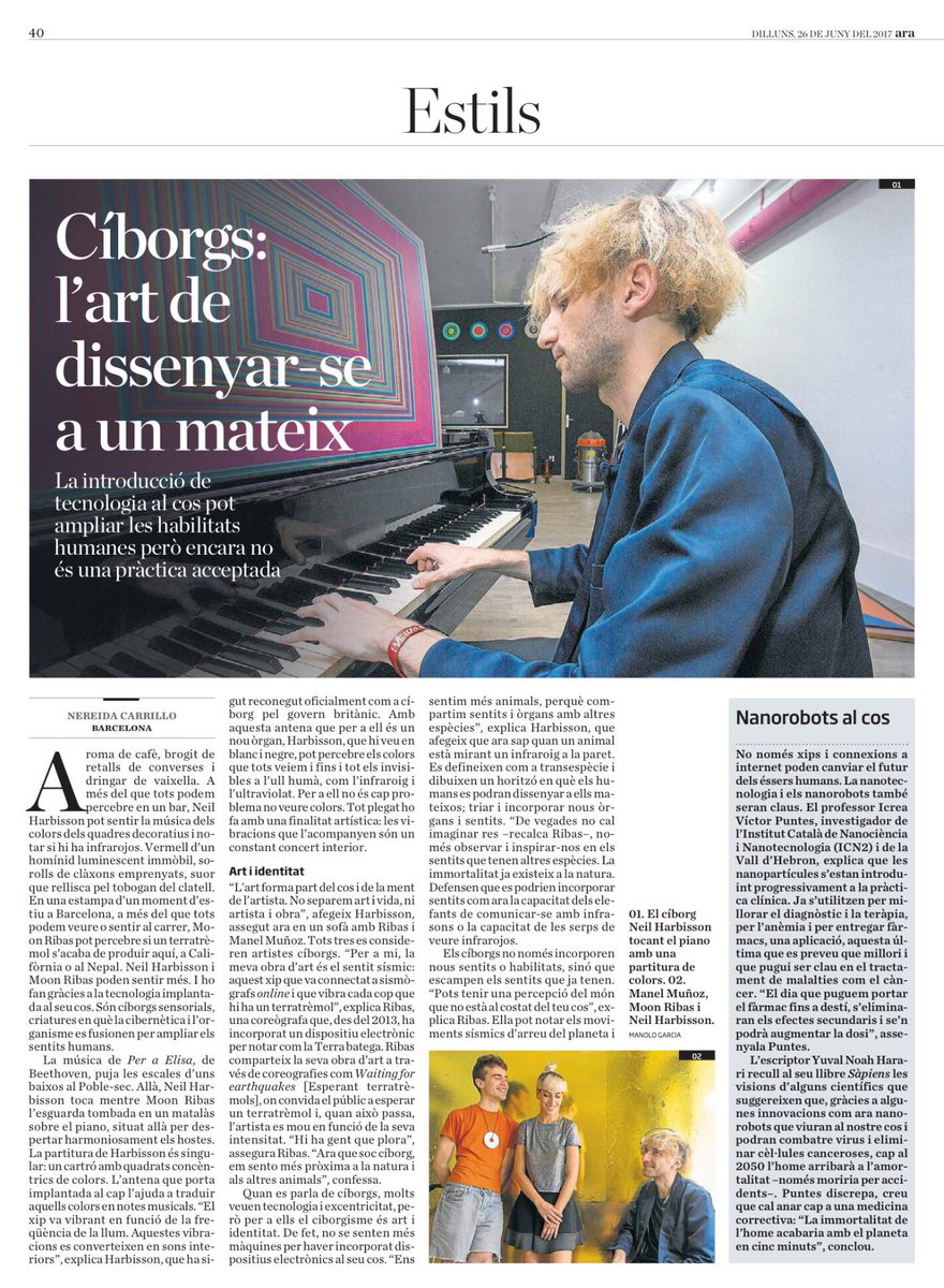 JaumePares's tweet image. Recordant l'experiència #cyborg narrada a la gran #exposició + HUMANS del @cececebe @SciGalleryDub amb @NeilHarbisson #humanscccb @diariARA