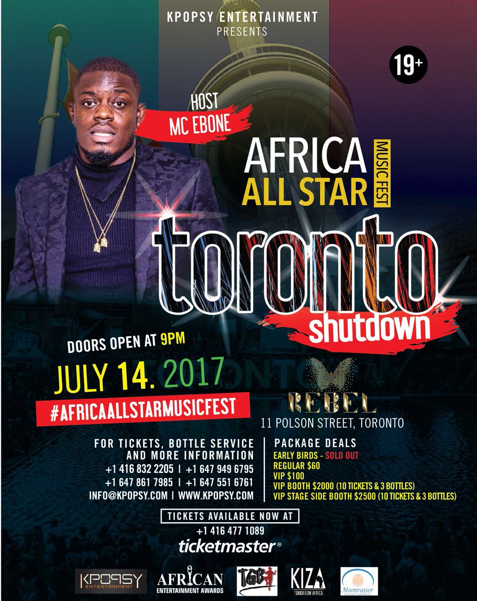 whenintoronto's tweet photo. The event host for @AfricaAllStarMusicFest Friday July 14th is the Voice of the Party 🎉 @MceEbone https://t.co/ZLzgf09jQb