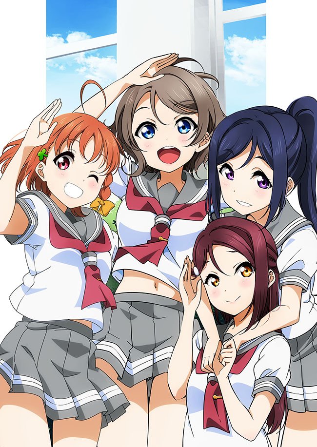 ラブライブ シリーズ公式 カバーイラスト本日公開 電撃コミックスnext ラブライブ サンシャイン のカバーイラストを公開 曜 千歌 梨子 果南の４人が目印です ７月27日頃発売予定 お楽しみに Lovelive