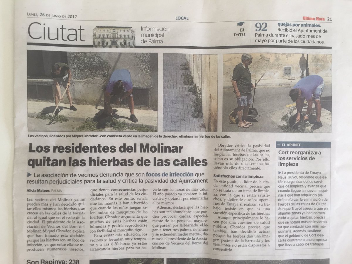 Avui a <a href="/UHmallorca/">Ultima Hora Mallorca</a> amb es veïnats des Molinar