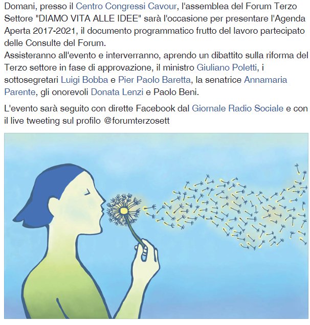 forumterzosett's tweet photo. #Diamovitaalleidee, #26luglio: il Forum Terzo Settore presenta l'Agenda Aperta 2017-2021 e apre dibattito su Riforma #terzosettore https://t.co/jAvvVDjs8e