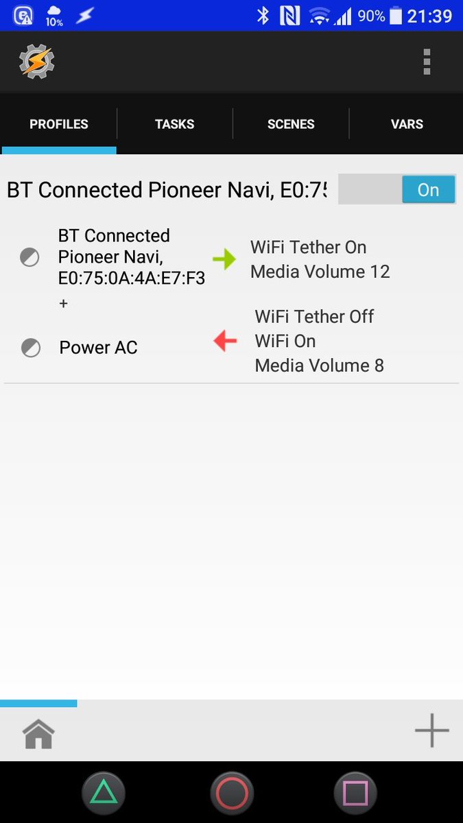 ヮ Tie2 Tasker面白い カーナビのbluetoothと電源接続すると 自動的にテザリングon レー探の更新させる設定 この時に別アプリでbtのテザリングも有効化させてあるので スマートループも連携 電源が切れるか Btが切断されると元に戻す リアルワールド ヮ Tie2 Tasker面白い カーナビのbluetoothと電源接続すると 自動的にテザリングon レー探の更新させる設定 この時に別アプリでbtのテザリングも有効化させてあるので スマートループも連携 電源が切れるか Btが切断されると元に戻す リアルワールド