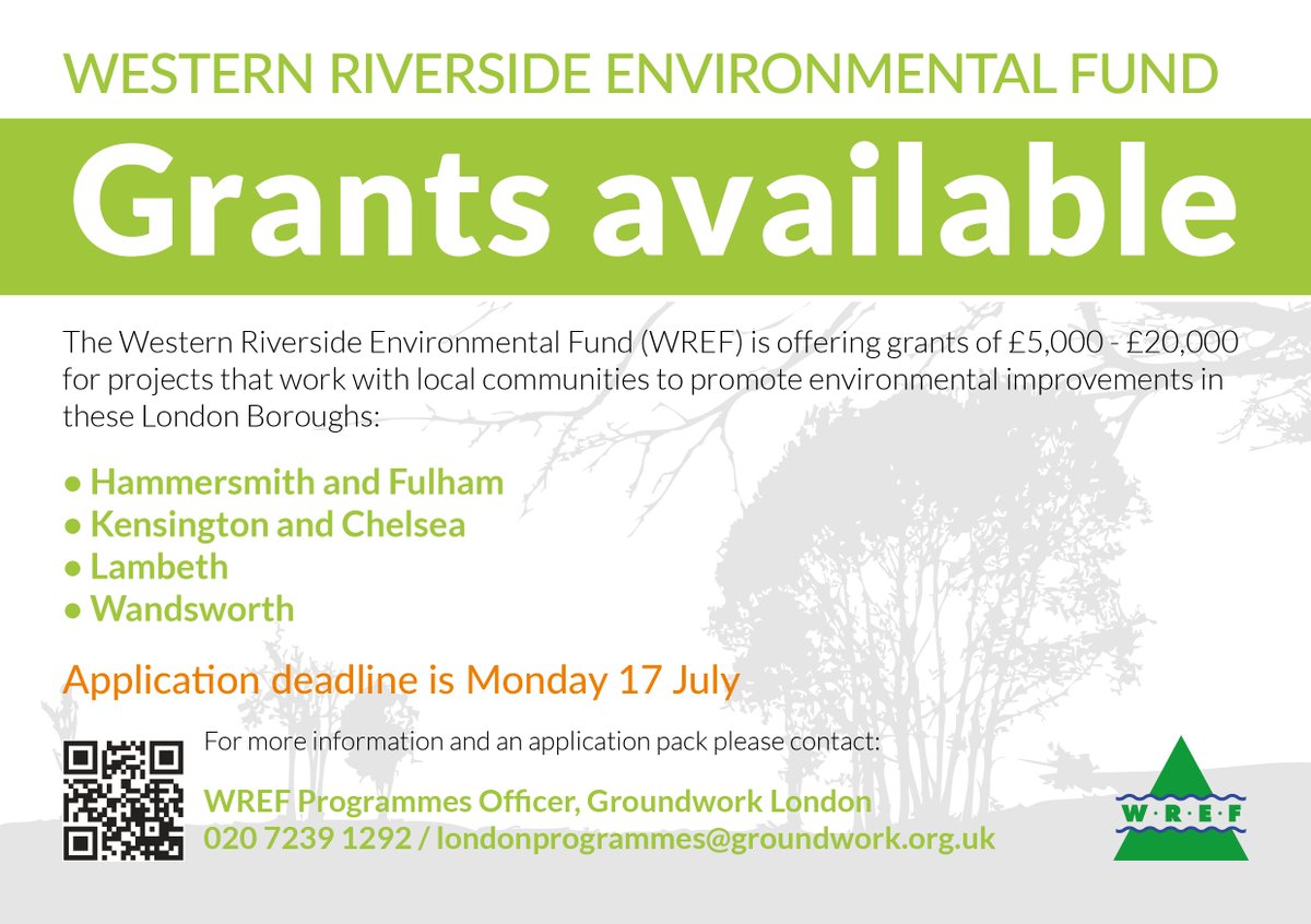 GroundworkLON's tweet photo. £20k #WREF #environmental grants are open for applications in @LBHF @RBKC @lambeth_council @wandbc - apply now > https://t.co/5ewNYYrf2G https://t.co/X2XxQ6qDTz