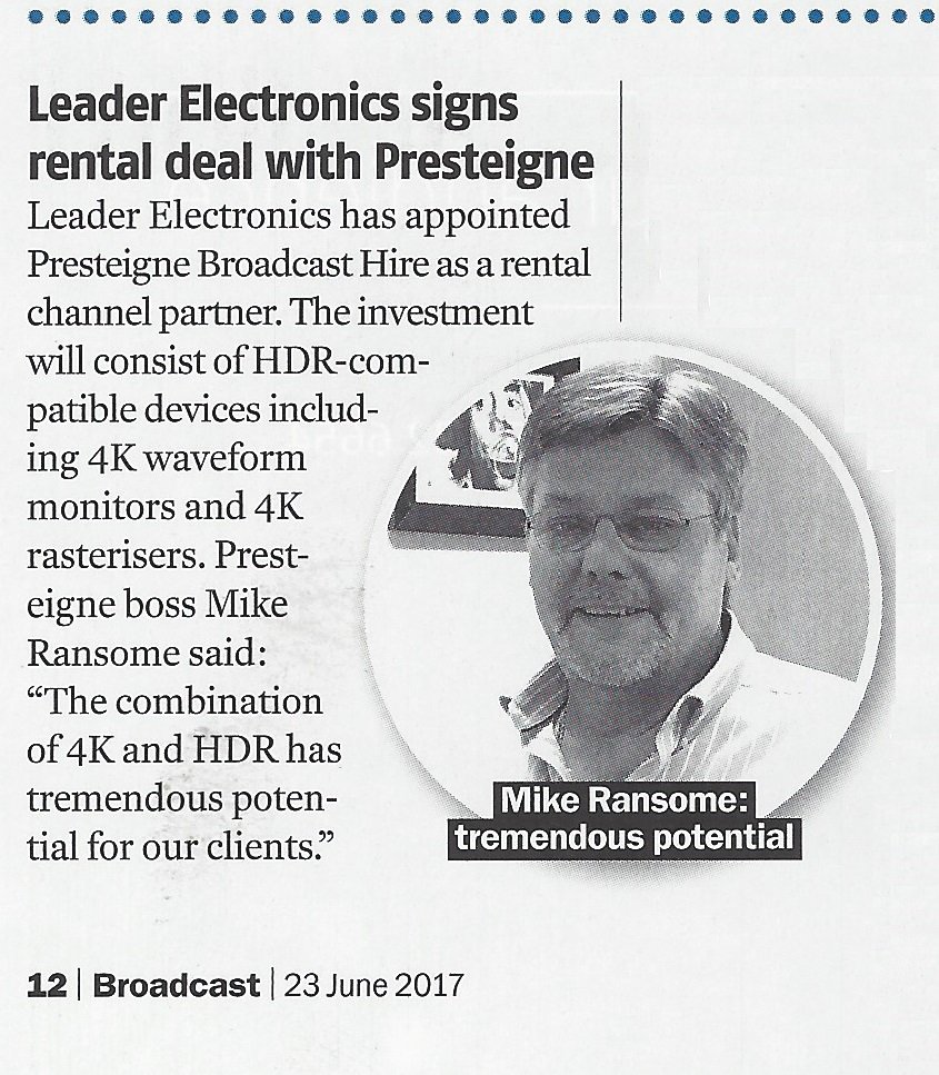 PresteigneUK's tweet photo. Find us on page 12 of this week's @Broadcastnow. "@LeaderEurope and @presteigneuk sign a #rental deal" #4k #waveform #monitors https://t.co/4SRkfeKq6R