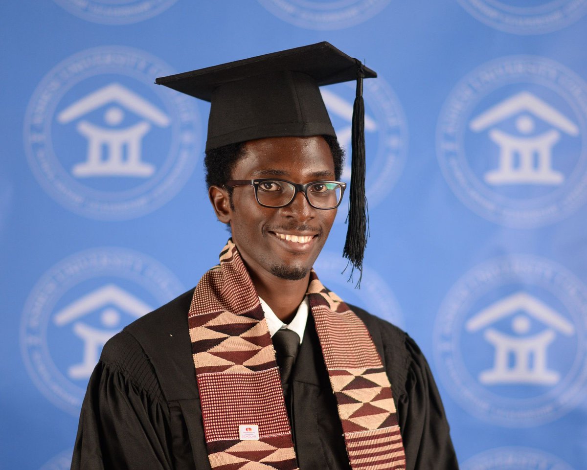 Ashesi's tweet photo. The beginning was tough, the middle was probably tougher, but the end was all smiles because of God- Francis Wachira #AshesiGrad #Ashesi2017 https://t.co/GeV6jQXYor